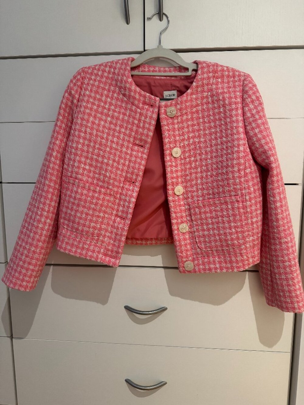 NWT J.Crew Factory Petite Tweed Patch Pocket Lady Jacket Pink Size 2P